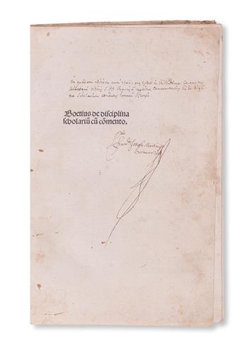 INCUNABULA  BOETHIUS, ANICIUS MANLIUS TORQUATUS SEVERINUS. De consolatione philosophiae. 1491/92. Lacks title and another leaf.